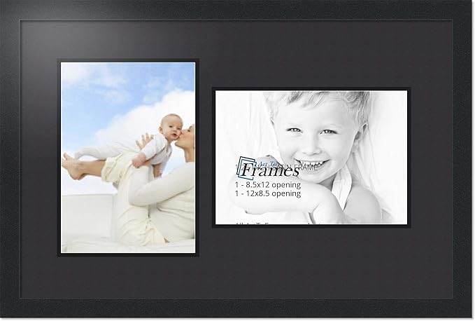 ArtToFrames Collage Photo Frame Double Mat with 2 - 8.5x12 Openings and Satin Black Frame