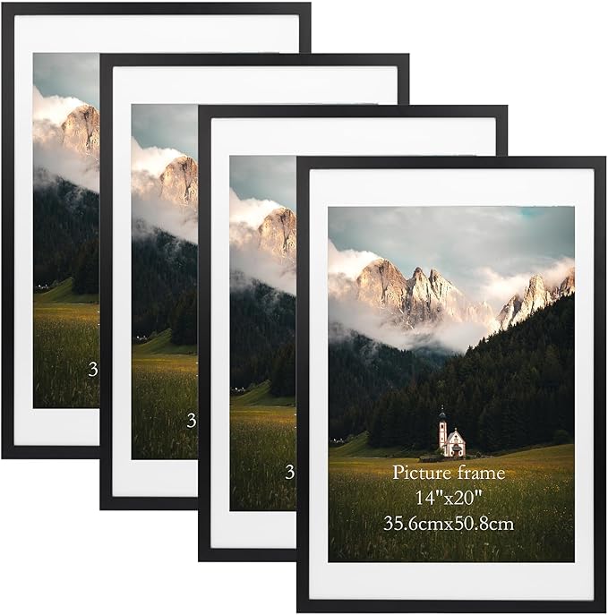 Giftgarden 16x24 Picture Frame Set of 4, Matted to 14x20 Poster with Mat for Wall Hanging, Black