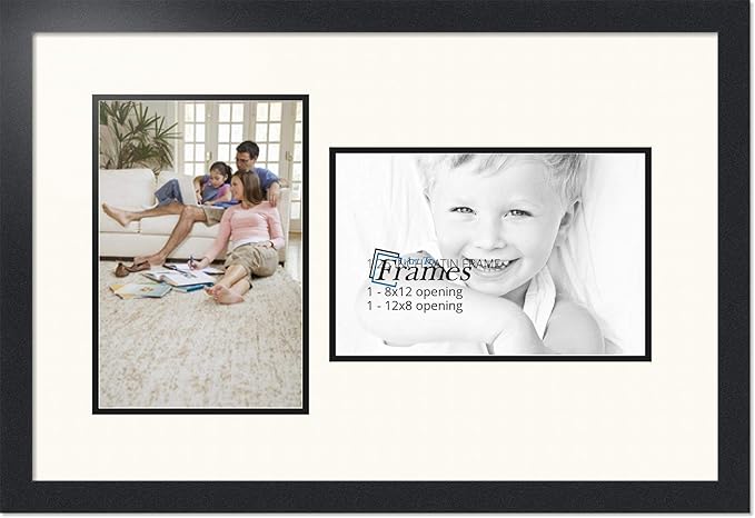ArtToFrames Collage Photo Frame Double Mat with 2 - 8x12 Openings and Satin Black Frame
