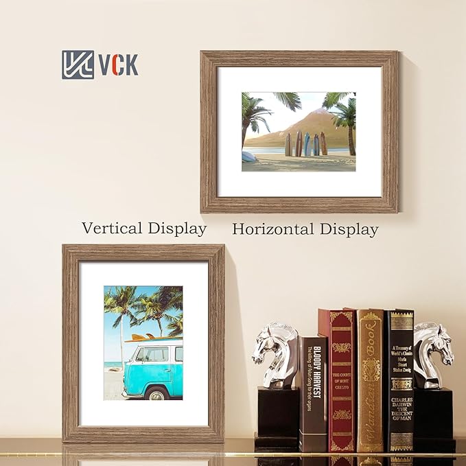 VCK 8x10 Picture Frame 5 Pack - Walnut, High-End Wood Poster Frames with Tempered Glass, Display 5x7 Photo with Mat or 8x10 without Mat, Art Gallery-Quality, Wall Hanging/Tabletop, Walnut