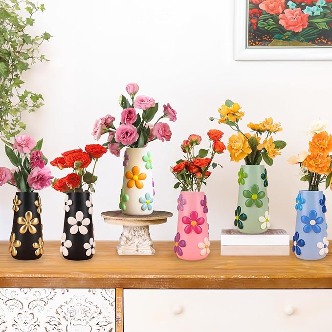GUGUGO Colorful 8 Inch Tall Vases, Cute Vases for Flowers,Unique Flower Vase for Decor, Decorative Vase for Centerpieces, Boho Home Decor Aesthetic (C)