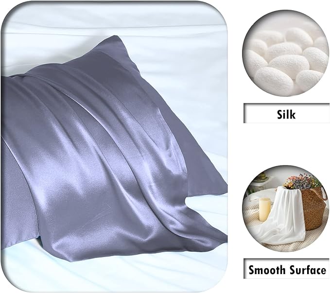 Silk Pillowcase for Hair and Skin,Soft,Breathable and Sliky 100% Queen Silk Pillow Case Set of 2,Both Sides Natural Mulberry Silk Pillowcases with Hidden Zipper(Queen Size 20"X 30",2pcs)
