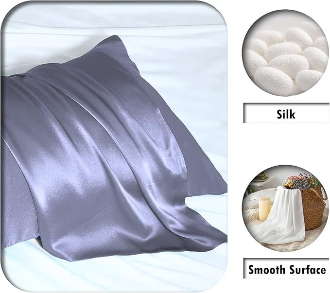Silk Pillowcase for Hair and Skin,Soft,Breathable and Sliky 100% Standard Size Pillow Cases Set of 2,Both Sides Natural Mulberry Silk Pillowcases with Hidden Zipper(Standard Size 20"X 26",2pcs)