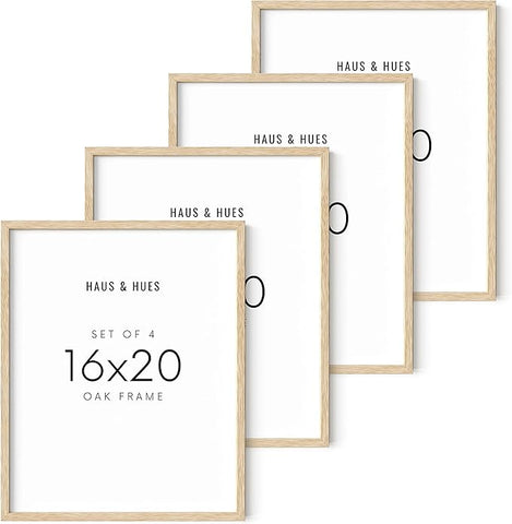 Haus and Hues 16"x20" Beige Oak Wood Picture Frame Set of 4 - 16x20 Wood Picture Frame, 16x20 Frames 4 Pack, 16x20 Poster Frame, 16x20 Frame Wood, 16 by 20 Picture Frames, Set of 4 Frames 16x20 Frame Only (Beige Oak)