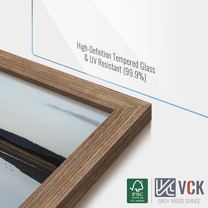 VCK 16x20 Picture Frame 5 Pack - Walnut, High-End Wood Poster Frames with Tempered Glass, Display 11x14 Photo with Mat or 16x20 without Mat, Art Gallery-Quality, Wall Hanging, Walnut