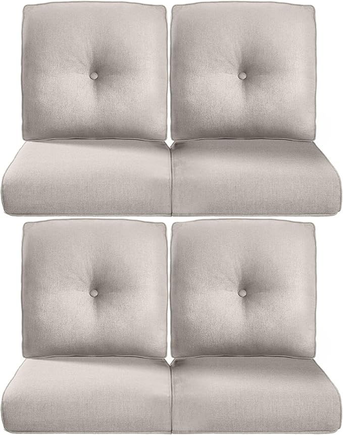 22x25/22x24 Outdoor Chair Cushions Set of 4 - Heavy Duty High Back Replacement Zippered Cushion for Patio Furniture Set Dining Gliding Rocking Chairs Loveseat L-Shape Sofa - Beige/Button