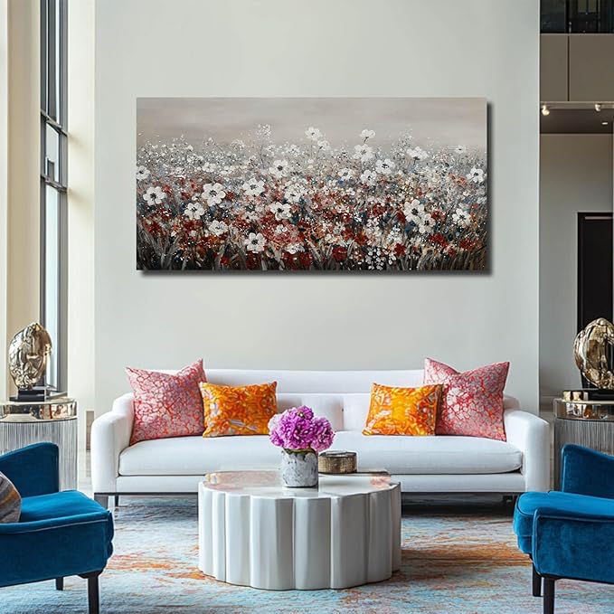 NBAODAN White and Red Flowers Canvas Pictures Nature Wall Art for Living Room Bedroom Modern Artwork Colorful Plants Wall Decor for Office 24x48 Inch