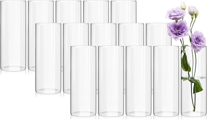 15 Pack Glass Cylinder Vases 10 Inch Tall Clear Flower Vase Bulk Glass Vases Hurricane Floating Candle Holder for Table Centerpiece Party Wedding Home Decor