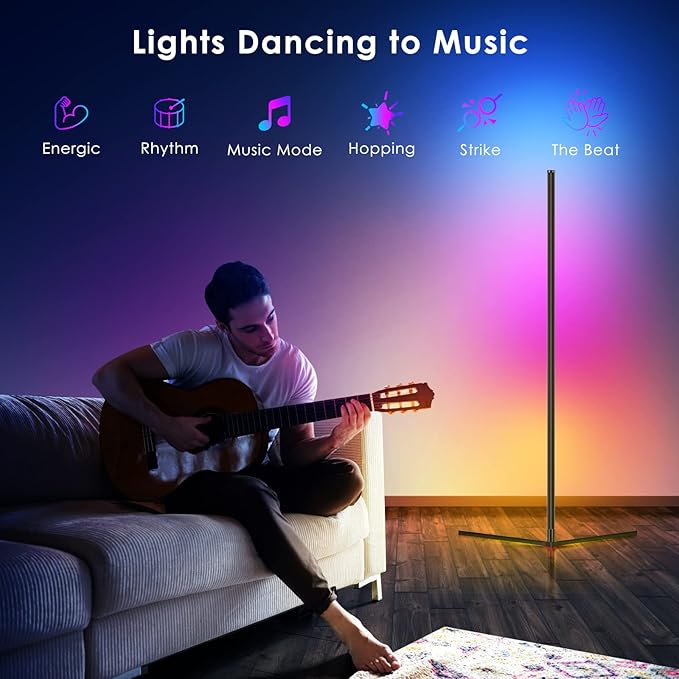 2PCS RGB Floor Lamp, Corner Floor Lamp RGB Color Changing Corner Lamp LED Modern Floor Lights with Bluetooth APP and Remote Control Music Sync, 65" RGB Mood Lighting 24H Timing 398+ DIY Modes