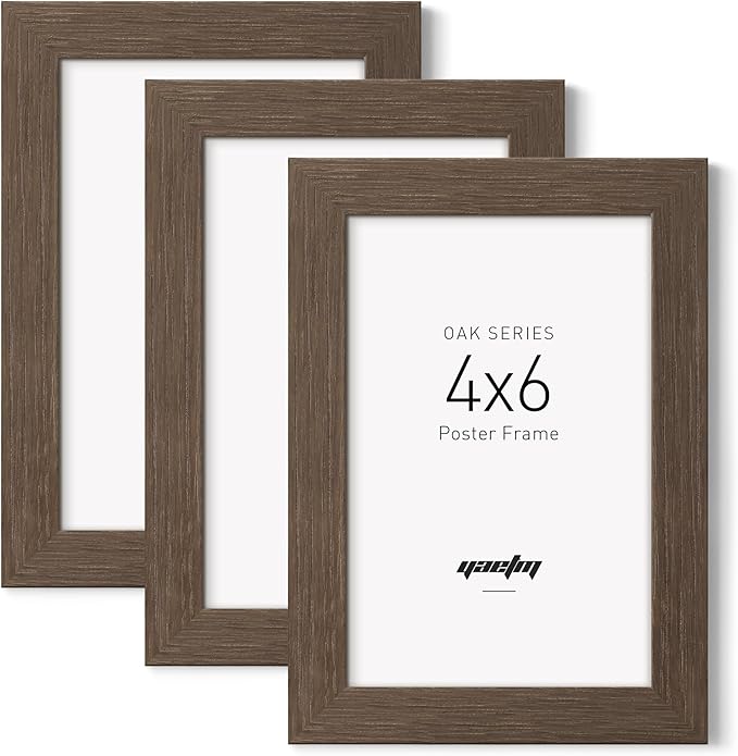 Yaetm 4x6 Picture Frame with Tempered Glass - Brown Walnut, Rustic Solid Wood Frame 4 x 6 for Photo & Art Print, Display on Tabletop or Wall Horizontally and Vertically (3 Pack, Walnut)