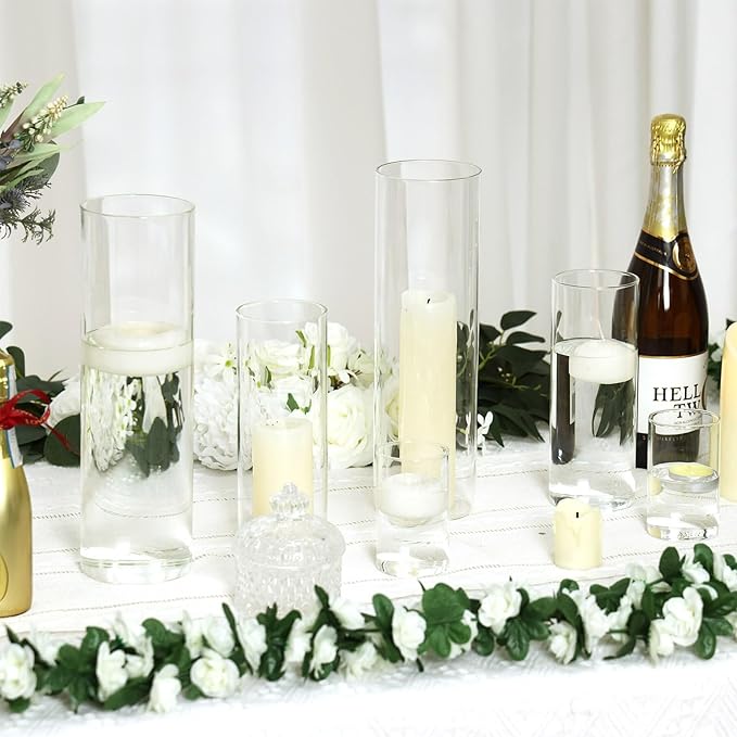 Fixwal 24pcs Clear Glass Cylinder Vases, 4, 8, 12 Inch Tall Cylinder Vases for Centerpieces, Glass Flower Vase Floating Candle Holder Vase for Table Shelf, Party, Wedding, Home Decor