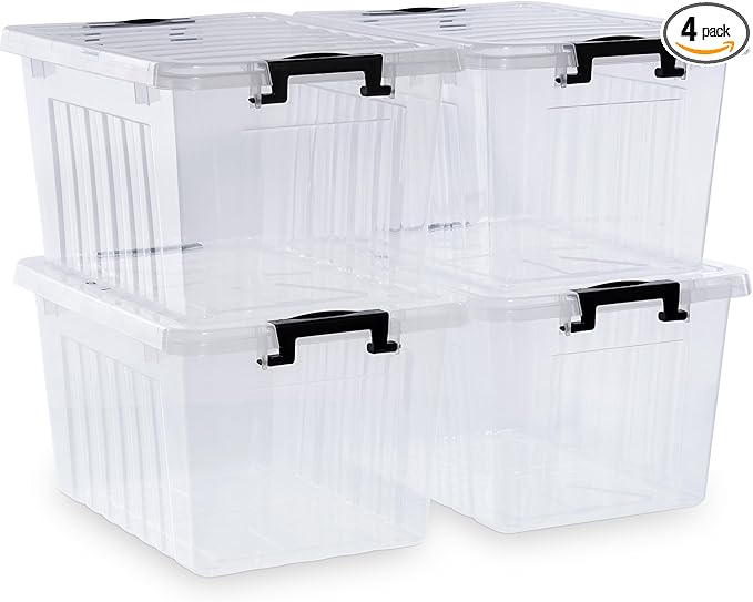 Citylife 22 QT Clear Plastic Storage Bins with Lids Stackable and Nestable Storage Boxes with Lids Large Plastic Storage Containers for Garage, Closet, Kitchen, 4 Packs