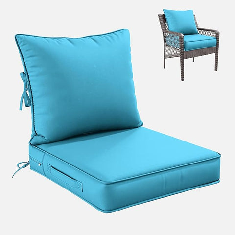 Premium Outdoor Seat Cushion Chair Cushions for Patio Furniture 22 L X 24 W X 4 H Waterproof & Fade Resistant Deep Seat and Backrest Cushion Set with Removable Covers for Chair, Sofa