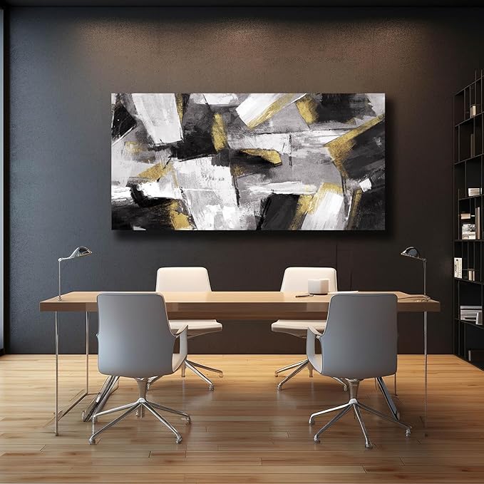 SOUGUAN Abstract Wall Decor Gold Canvas Wall Art for Living Room Modern Canvas Prints pictures for Wall Black And White Artwork for Home Hotel Decoration 24x48 Inch
