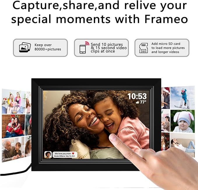 FRAMEO Digital Picture Frame- 10.1inch Digital Photo Frame with 1080 IPS Touch Screen HD Disply,Built-in 32GB Storage,Wall-Mounted,Digital Frame Share Photos and Videos via FRAMEO App