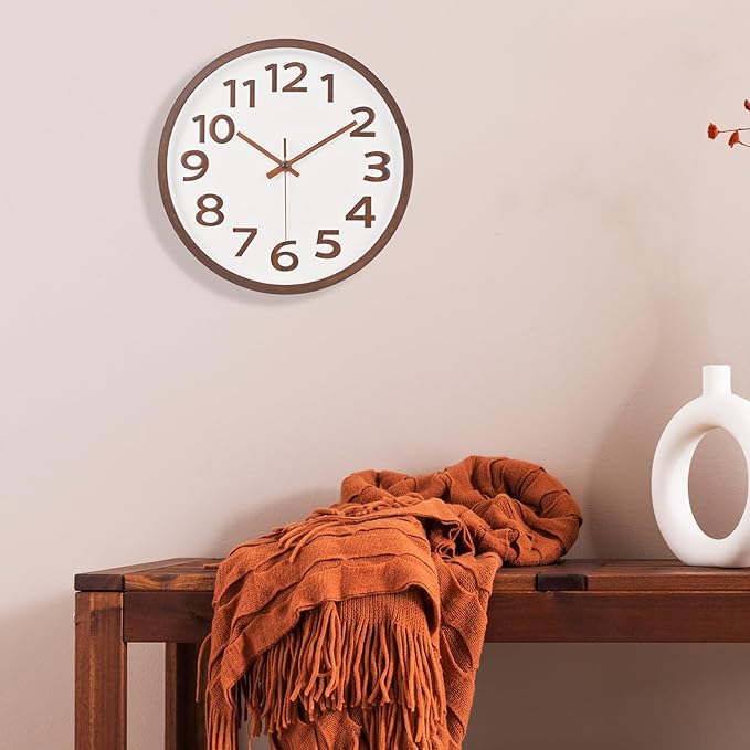 Wood Grain Wall Clock 12 Inch Silent Non-Ticking Modern Wall Clocks Battery Operated for Living Room Kitchen Bedroom Office Home Decor