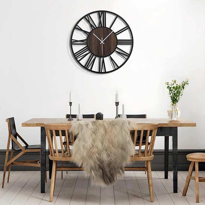 Large Wall Clock for Living Room Decor, 20 Inch Non Ticking Silent, Battery Operated Modern Vintage Oversized Wall Clock for Bedroom Kitchen