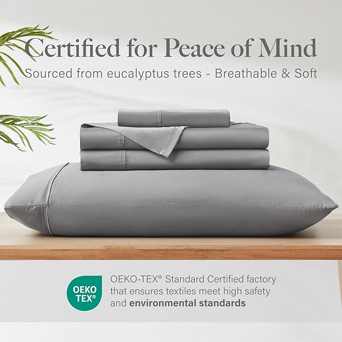 Modern Threads 100% Tencel Lyocell 4-Piece Sheet Set, 400 Thread Count Luxury Bedding, Platinum Gray, Queen