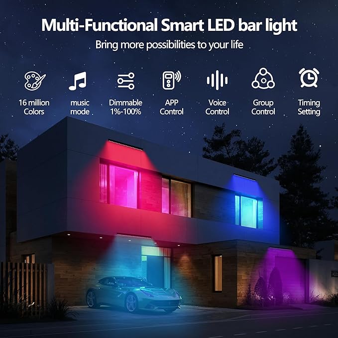 Smart RGBCW Wall Washer Light 90W, 20″ LED Color Changing Light Bar for Wall Wash Lighting – APP & RF Remote Control, 2700K–6500K Tunable White, Music Sync,IP65 Indoor/Outdoor Linear Bar