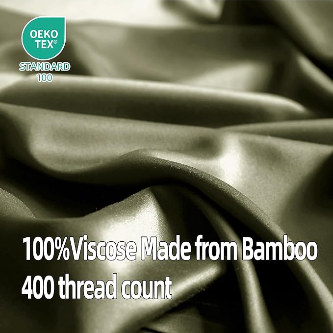 EVERLY Full Sheets Set,Luxuriously 400 Thread Count Organic Viscose Derived from Bamboo Bed Sheet,Cooling Sheets for Full Size 4 Piece Deep Pockets Bedding Sheets &Pillowcases-Olive Green