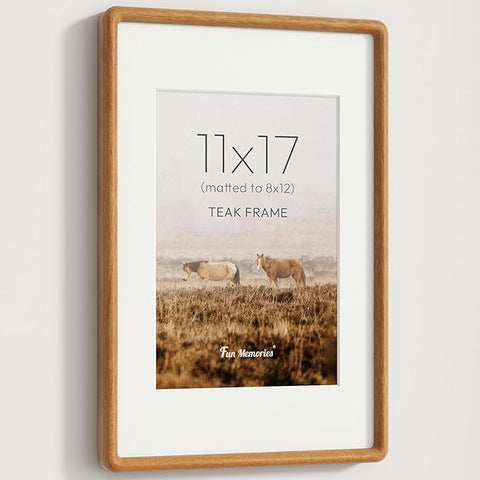 11x17 Picture Frame, Solid Teak Wood Frame with Real Glass, Hard Wood 11 by 17 Photo Frame for Wall & Tabletop Display, 11x17 Picture Frame Matted to 8x12, Natural Teak Color