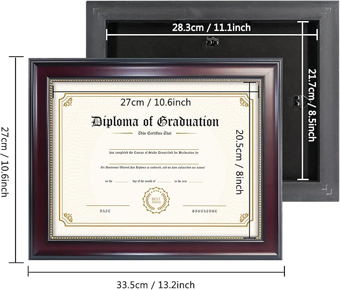 GraduatePro 8.5x11 Diploma Frame, Picture Frame for Wall and Tabletop Display with UV Protection Acrylic, Professional Wooden Look, Mahogany with Gold Beaded, Pack of 2