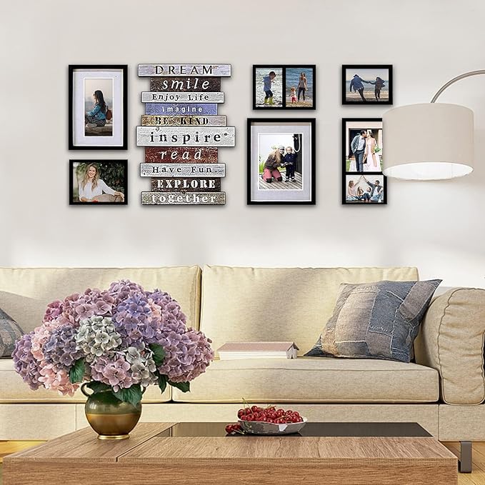 J.M.Deco 8 Pack Picture Frames for Wall Decor, Photo Frames Set with Glass Cover, Multi Picture Frames Decoration for Home Living Room, Bedroom, DIY Wall Dispaly, Black
