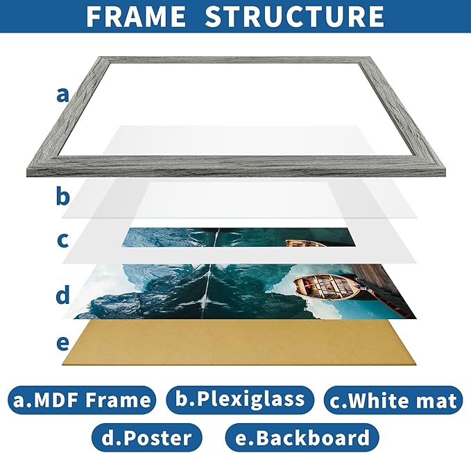14x20 Picture Frame Set of 2, Rustic Grey Wood Style - Display 14 x 20 Picture without Mat or 12x18 Picture with Mat, Wall Mounting Horizontal and Vertical
