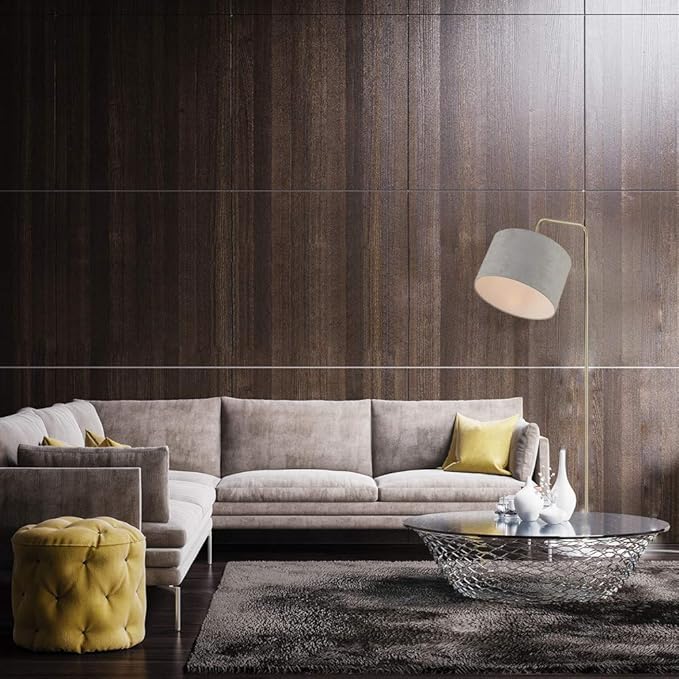 Globe Electric 67398 Barden 58" Floor Lamp, Brass, Light Gray Velvet Shade, On/Off Socket Rotary Switch