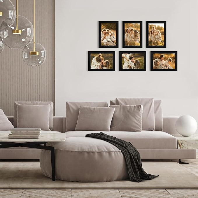 Egofine 5x7 Picture Frames 6 PCS - Made of Solid Wood Covered by Plexiglass Matted for 4x6 and 3.5x5 for Table Top Display and Wall Mounting photo frame Black
