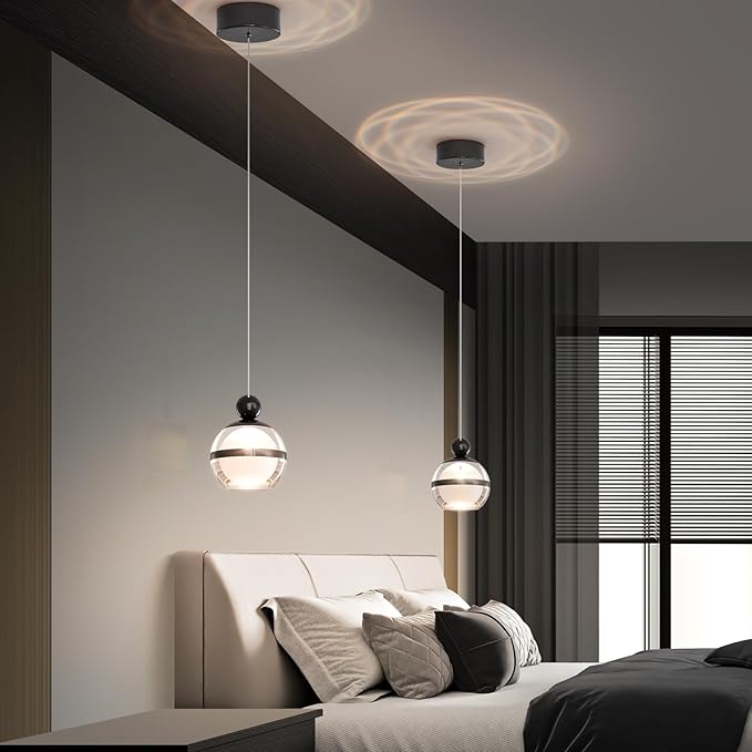 Modern Black LED Pendant Light, 1-Light Acrylic Globe Ceiling Hanging Kitchen Light Fixtures, Pendant Lights Kitchen Island for Dining Room Bar Living Room Bedroom Bathroom