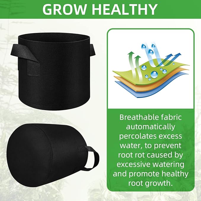 50 Pack 10 Gallon Plant Grow Bags, Breathable Felt Non-Woven Aeration Fabric Plant Grow Pots, Garden Planting Containers for Nursery Vegetable Flower Grow Bags with Handles (15.7x11.8inch)