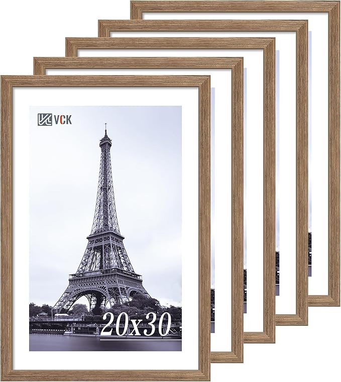 VCK 20x30 Frame 5 Pack - Brown Walnut, Natural Textured Solid Wood Poster Picture Frame, Wall Mounting Hanging
