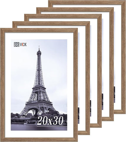 VCK 20x30 Frame 5 Pack - Brown Walnut, Natural Textured Solid Wood Poster Picture Frame, Wall Mounting Hanging