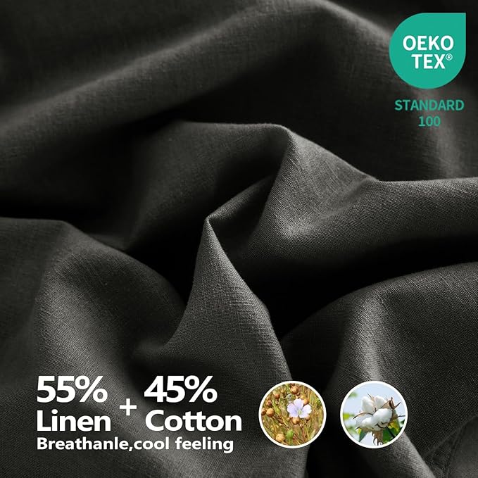 Talasily Linen Sheets- California King Size Sheets Set,Blend from Linen Cotton Bedsheets,All Seasons Soft Breathable 4 Piece Set-Dark Grey