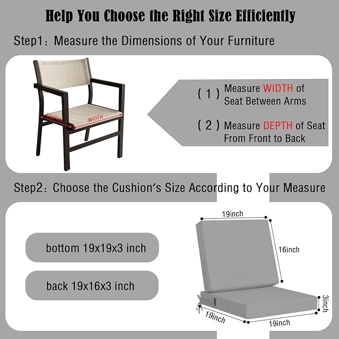 idee-home Outdoor Cushions for Patio Furniture, Outdoor Seat Cushion, Waterproof Couch Hampton Bay Deep Seat Replacement Chair Cushions for Garden Lawn Backyard Deck, 19 x 19 Grey