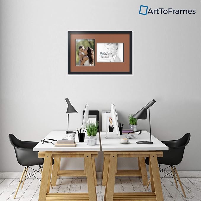 ArtToFrames Collage Photo Frame Double Mat with 2 - 8.5x12 Openings and Satin Black Frame