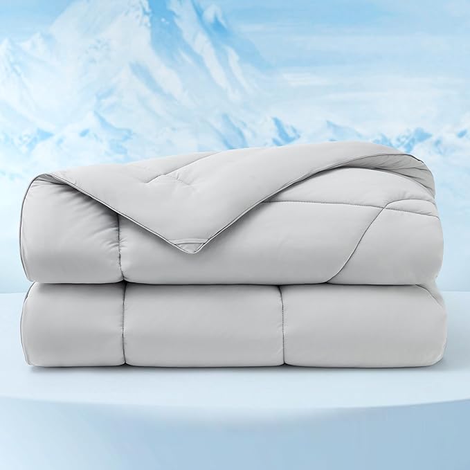 Bedsure Cooling Comforter Oversize King - Cooling Blankets for Hot Sleepers, Lightweight Comforter for Summer with Dual-Sided Cool Tech, Soft Breathable Cold Blanket for Sleeping, Grey, 102x96 Inches