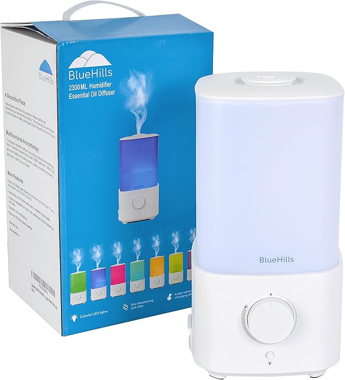 BlueHills Premium 2300 ML XL Large Essential Oil Diffuser Humidifier Combo for Large Room Home Huge Coverage Area 2 Liter Extra Big Capacity Huge Diffuser with Décor LED Lights Square White - L001