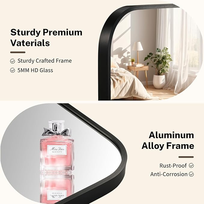 Black Bathroom Mirror, 30x36 Inch Aluminum Frame Rectangle Mirror, Anti-Rust, Tempered Glass, Wall Mirror for Over Sink, Vanity, Bedroom, Entryway, Horizontal/Vertical