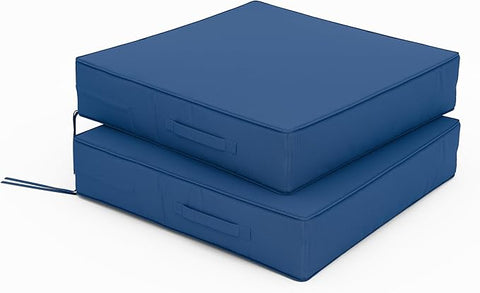 Patio Chair Cushions 24 X 24 X 5 Inch Waterproof Outdoor Seat Cushions for Patio Furniture, Outdoor Sofa Couch Pads with Ties & Handle, Set of 2, Blue
