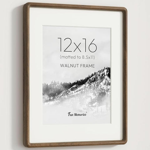12x16 Picture Frame, Solid Walnut Wood Frame with Real Glass, Hard Wood 12 by 16 Photo Frame for Wall & Tabletop Display, 12x16 Picture Frame Matted to 8.5x11, Natural Walnut Color