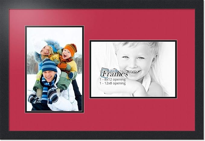 ArtToFrames Collage Photo Frame Double Mat with 2 - 8x12 Openings and Satin Black Frame