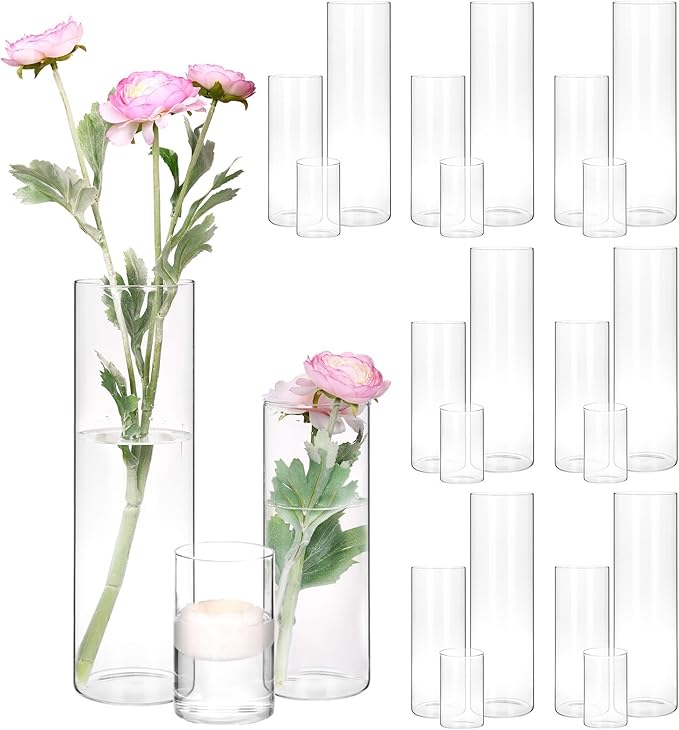 Fixwal 24pcs Clear Glass Cylinder Vases, 4, 8, 12 Inch Tall Cylinder Vases for Centerpieces, Glass Flower Vase Floating Candle Holder Vase for Table Shelf, Party, Wedding, Home Decor