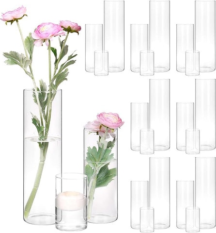 Fixwal 24pcs Clear Glass Cylinder Vases, 4, 8, 12 Inch Tall Cylinder Vases for Centerpieces, Glass Flower Vase Floating Candle Holder Vase for Table Shelf, Party, Wedding, Home Decor