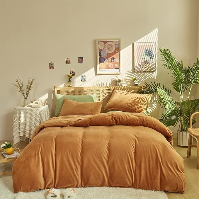 Pureant Pumpkin Comforter Set California King Burnt Orange Velvet Bedding Comforters Cal King Terracotta Aesthetic Flannel Quilts Soft Warm Caramel Plush Blanket Sherpa Luxury Shaggy Cinnamon Bed