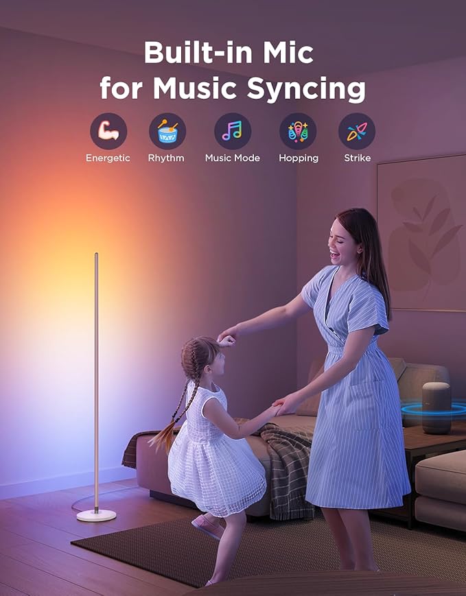 Govee RGBIC Floor Lamp Basic, LED Corner Lamp Works with Alexa, Smart Modern Floor Lamp with Music Sync and 16 Million DIY Colors, Color Changing Standing Lamp for Bedroom Living Room