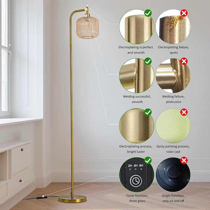 MAYNA Glass Floor lamp Living Room, Modern Vertical lamp, Remote Control Switch with Glass lampshade, 67-inch high lamp Suitable for Bedroom and Study (2700K LED Bulb Included)