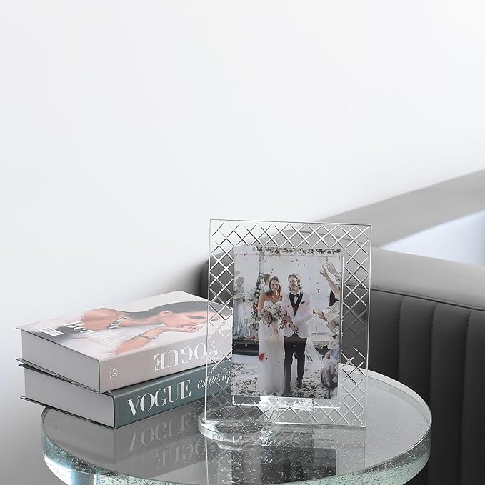 5''x 7'' Crystal Picture Frame for Wedding, Elegant Photo Frame for Home & Office Decor, Decorative Design for Tabletop Display, Includes Luxury Gift Box (5x7Inch)