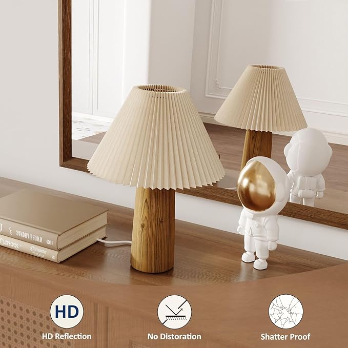 WEER Bathroom Mirror, 48x36 Inch Wall Mirror, Walnut Wood Grain Framed Mirror, Rectangle Vanity Mirror, Tempered Glass, Anti-Rust, Hangs Horizontally or Vertically